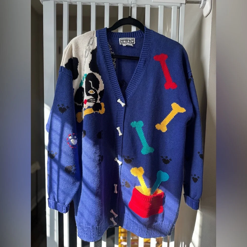 Vintage 90s berek Blue Knit Dog Novelty Sweater - Picture 3 of 5